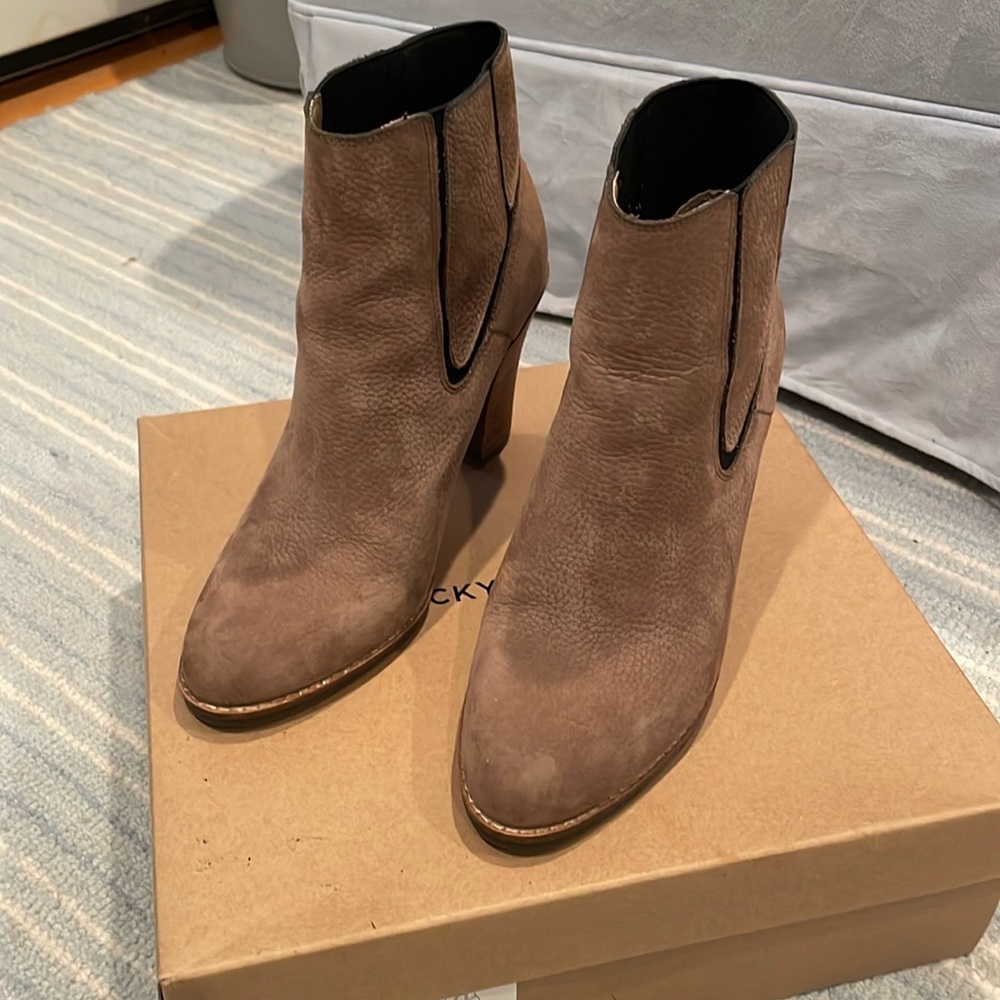 Taupe short lucky brands boots with wooden heel